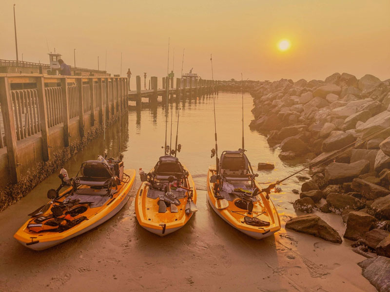 fishing kayaks ready to launch