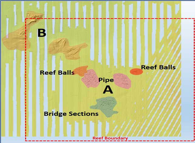 close up of fishing reef map