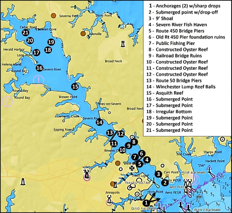 map to fishing spots in the severn river